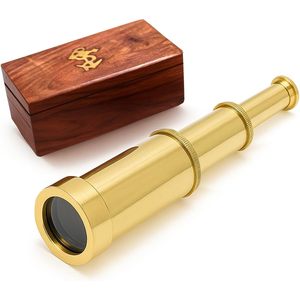 Telescopio Náutico de Latón ALFA NAUTICAL de 1 Pulgada 4-9.9x 500mm con Caja de Madera para Camping y Senderismo - Product Image 1