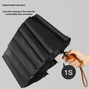 Paraguas Plegable Automático de 25 Pulgadas con 10 Varillas, Mango 70% de Madera, Apertura y Cierre Automáticos, para Publicidad, Negocios, Sol y Lluvia - Product Image 3