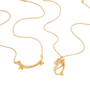 Collier avec pendentif chat en acier inoxydable avec strass pour femme, bijoux cadeau - Product Image 5