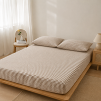 Parure de lit trois pièces en fibres synthétiques personnalisable, motif rayé vintage, drap-housse doux lavable en machine, pour l'exportation
