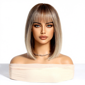 Perruque courte droite bob style européen américain, dégradé <span class=keywords><strong>blond</strong></span>, facile à porter, respirante, naturelle, vente chaude printemps été - Product Image 1