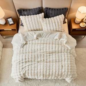 <span class=keywords><strong>Jumbo</strong></span> King Size 3 pièces moderne blanc en peluche doux et chaud fausse fourrure de lapin couverture à bulles couette ensemble de literie pour l'hiver - Product Image 2