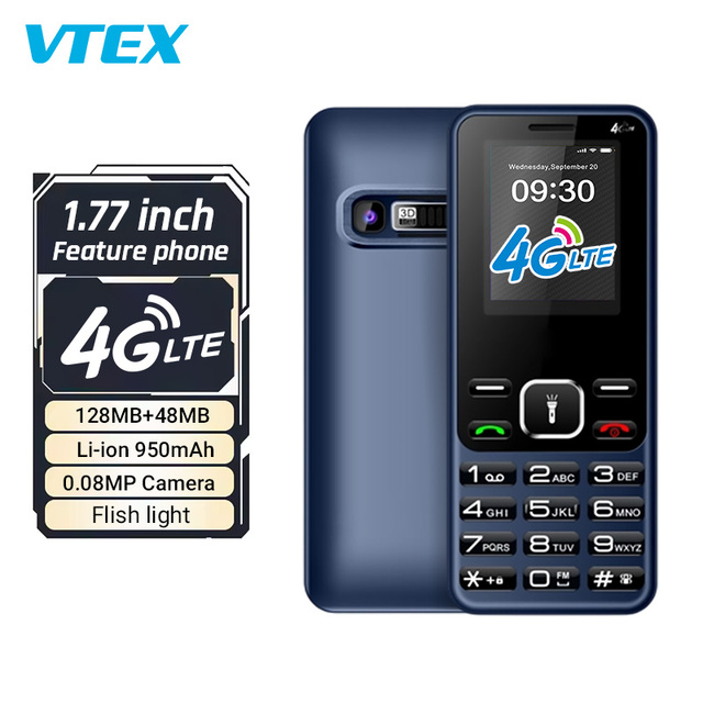 1.77 Inch 4G Mobile Phone 950mAh Long Battery Life RAM 48MB ROM 128MB Bt FM Radio Flashlight Mini Body Feature Phone for Seniors