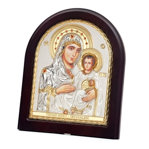 Produttore vendite dirette impeccabile perfetta vergine maria icona d'argento del bambino ornamenti in legno artigianato religioso in metallo appeso a parete - Product Image 1