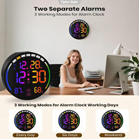 Grande horloge murale numérique avec affichage LED, alarme, minuteur, heure d'été, température, humidité, gradation automatique, télécommande, veilleuse