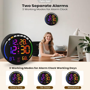 Grande horloge murale numérique avec affichage LED, alarme, minuteur, heure d'été, température, humidité, gradation automatique, télécommande, veilleuse - Product Image 4
