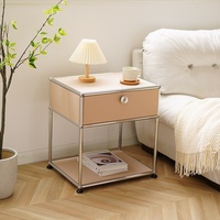 Table de chevet modulaire de style USM avec cadre en acier inoxydable et porte rabattable verrouillable pour le salon, la chambre à coucher, armoire de rangement