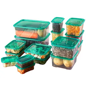 17pcs/set Refrigerator Food Container Plastic Microwave Food Storage Box  Kitchen Lunch Organizer, Green