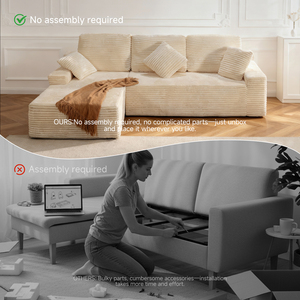 105" Cloud L-Shaped Chaise Sofa, No Assembly, <strong>Plush</strong> Corduroy Memory Foam, For LR/BR/Apt - Product Image 4