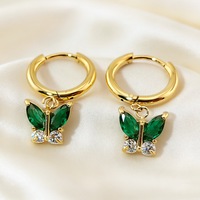 Boucles d'oreilles pendantes en forme de papillon en acier inoxydable 316L plaqué or 18 carats avec zircon cubique pour femmes, zircon cubique taille marquise et taille rond
