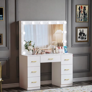 Table de maquillage sur mesure avec <span class=keywords><strong>2</strong></span> tiroirs, <span class=keywords><strong>commode</strong></span> blanche, miroir de coiffeuse 3 couleurs, coiffeuse pour adolescentes, tables de maquillage - Product Image 4