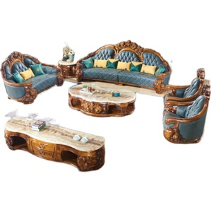 Set di Divani in Stile Francese per Hotel, Lussuoso <span class=keywords><strong>Salotto</strong></span> di Villa con Legno Nero e Oro e Vera Pelle, <span class=keywords><strong>Grande</strong></span> Divano Regale - Product Image 5