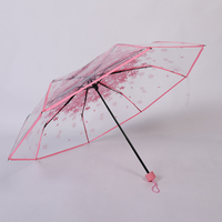 Parapluie à fleurs en plastique POE transparent à 3 plis de 21 pouces Design clair et coloré pour le contrôle manuel des cadeaux