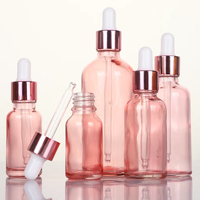 Flacon compte-gouttes rond en verre rose pour sérum, 2 oz, 30 ml, 100 ml, flacon compte-gouttes en verre rose doré pour les yeux, flacon compte-gouttes rose pour cosmétiques