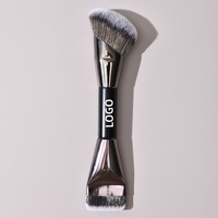 Pinceau de maquillage professionnel 2-en-1 à double extrémité, à poils doux, pour fond de teint et contouring, pinceau plat et coudé pour estomper les couleurs, ensemble de pinceaux de maquillage