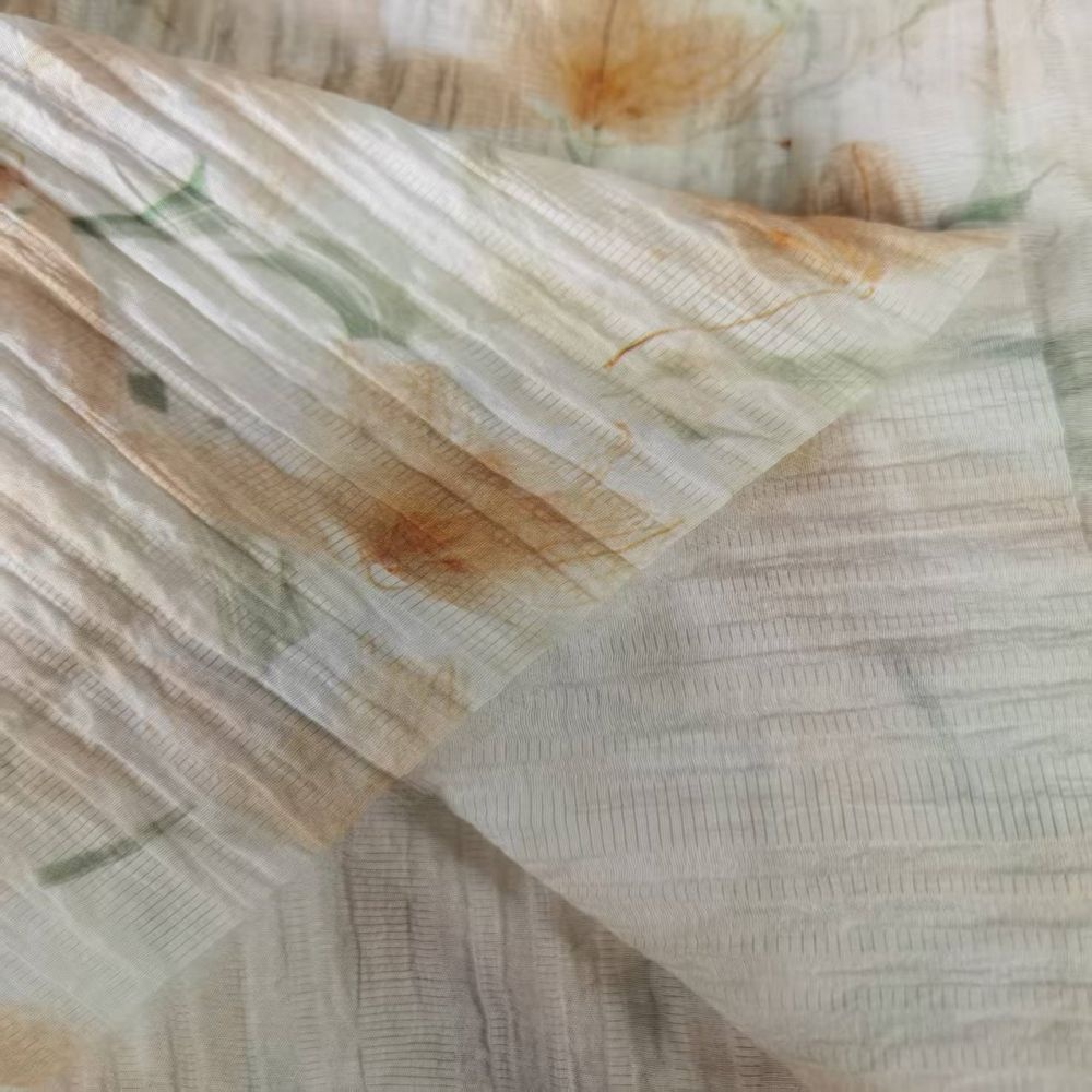 Low MOQ Customized 85%Rayon 15%Nylon Digital Print Crinkle Crepe Bubble Woven Fabric GRS Certified Soft Flowy Women Girls