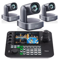 Cámara de Conferencia Profesional 4K 12X PTZ*3 con Seguimiento por IA, USB/HDMI/LAN y Controlador de Teclado con Joystick PTZ KB300Pro