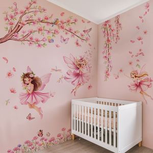 Décoration Murale Autocollante Rose avec Branche d'Arbre, Oiseau, Papillon et Fée pour Chambre d'Enfant et Décoration Intérieure - Product Image 4