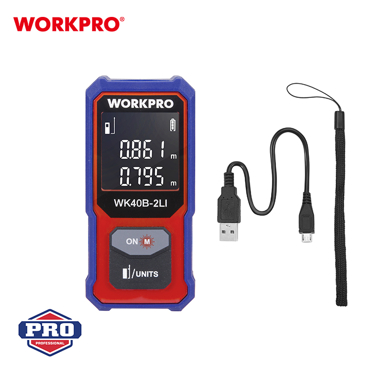 WORKPRO 135FT 40M Back lit Electronic level Pythagorean/Area/Volume rechargeable on Floor Laser Distance Meter Measure Tools