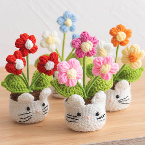 زهرة مصنوعة يدوياً زهرة منفوخة تنساني نبات عاطفي غير برتقالي كروشيه إيجابية بوعاء نبات محبوكة بوعاء - Product Image 1