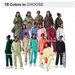 طقم هودي وبنطلون رياضي من القطن بوزن 350 جرام مع شعار مخصص، بيع بالجملة، صوف فرنسي، مقاس كبير، هوديز رجالية ثقيلة الوزن - Product Image 2