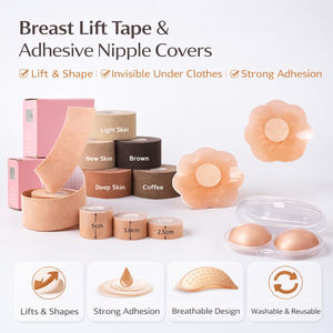 Set de Cubrepezones de Silicona y Cinta Adhesiva Reutilizable para Levantamiento de Busto, Soporte de Pecho sin Costuras con Efecto Push-up para Vestidos de Espalda Descubierta para Mujer - Product Image 1