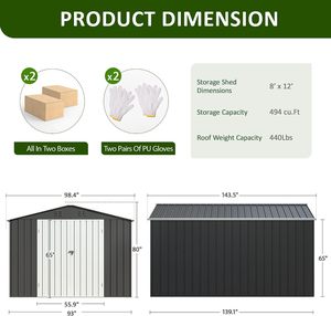 Abri de jardin extérieur 8,2 x 12 pieds, abri à outils en métal pour jardin, cour, patio, pelouse - Product Image 2