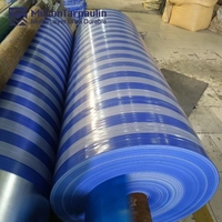 Rouleau de bâche en PP tissé laminé bleu foncé avec rayures blanches, très populaire, pour couverture de camions et entrepôts agricoles