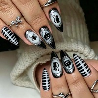 Faux ongles personnalisés pour Halloween, motif taches de sang, squelette, citrouille, fantôme, chauve-souris, bandage, réutilisables pour costume, cosplay, fête