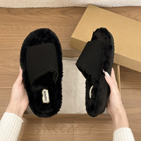 Chaussons plats à bout ouvert pour femmes, en fourrure, à bride large unique, chauds et doux, à enfiler, décontractés, pour l'intérieur et l'extérieur
