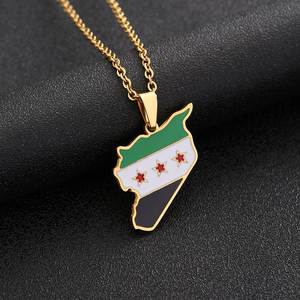 Hot Selling Metal Necklace Syria <b>Map</b> Flag Pendant Creative Jewelry Men and Women Metal Necklace Pendant Customize - Product Image 6