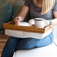 Plateau en bois bambou pour ordinateur portable avec coussin