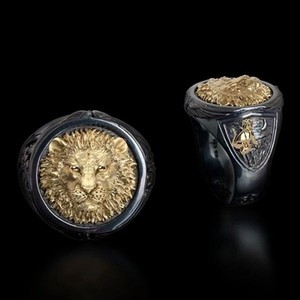 2024 nuovo arrivo Vintage prepotente maschio anelli leone oro nero testa uomo anelli per gli uomini fidanzato - Product Image 1