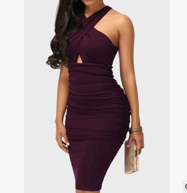 burgundy dress women midi Zapaka Women Burgundy Midi Summer Dress Flutter Sleeve V-Neck Casual Dress  – ZAPAKA main image 0