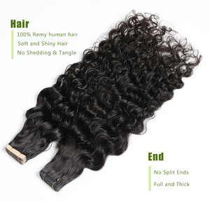 Extensions de <span class=keywords><strong>cheveux</strong></span> naturels <span class=keywords><strong>Remy</strong></span> à bandes invisibles, 40 pièces, 100g, ondulés, noirs, alignés aux cuticules, qualité usine, prix abordable - Product Image 4