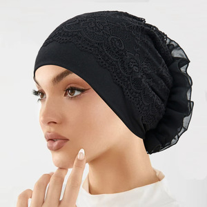 Turbante in Pizzo in 5 Colori, Elegante Copricapo da <span class=keywords><strong>Donna</strong></span>, Cappello alla Moda con Fiore, <span class=keywords><strong>Bandana</strong></span> in Poliestere - Product Image 1