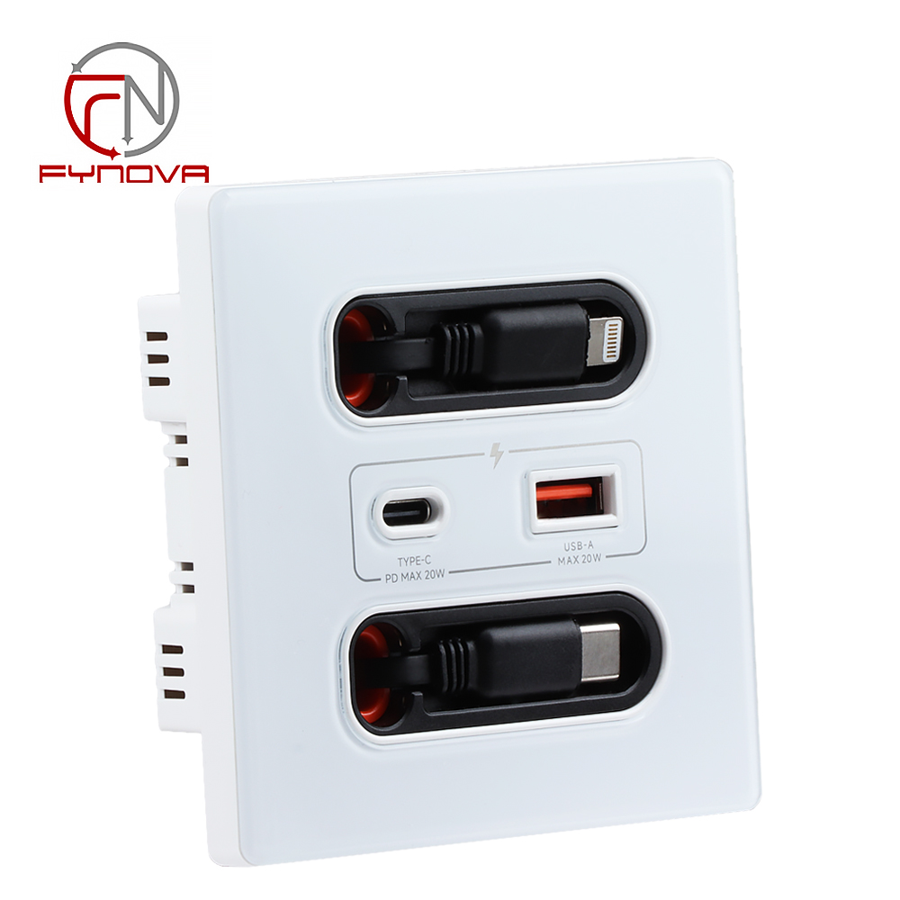 Verre trempé Blanc, 1USB A + C,1lightning + 1USB C Câble, 12W