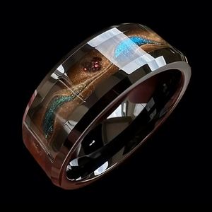 Anillo de Boda Clásico de 8mm, Precio de Fábrica, para Hombre y Mujer, con Incrustaciones de Arena Fluida Azul, Marrón y Dorado, Biselado, Negro - Product Image 4