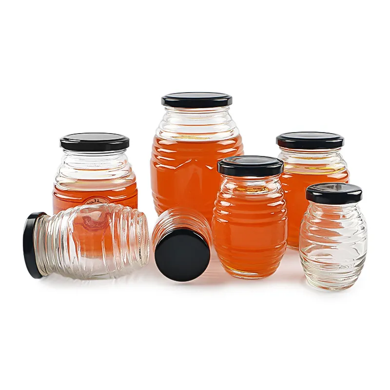 Bijenkorf Honingraat Vormige Glazen Honey Bee Opslag Pot 100Ml 200Ml 350Ml 730Ml