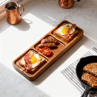 Plateau de service en bois poli avec décorations en laiton, à un seul niveau, pour table, salon ou salle de bain