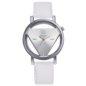 Orologio da Polso da Donna con Quadrante Triangolare Traforato, Design Semplice e Originale, Cinturino in Pelle Bianco e Nero - Product Image 3