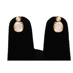 Boucles d'oreilles à clous de style Polki avec pierre ovale en forme de goutte, finition dorée de qualité supérieure, pour les fonctions, les tenues de soirée, bijoux pour femmes - Product Image 1