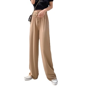 <span class=keywords><strong>Pantalon</strong></span> décontracté pour <span class=keywords><strong>femme</strong></span>, style européen et américain, en soie glacée, fin et fluide, <span class=keywords><strong>taille</strong></span> <span class=keywords><strong>haute</strong></span>, coupe ample, jambe large, longueur au sol, pour l'été - Product Image 5