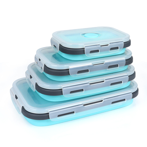 B10-1261 Bento Box Set 350 500 800 1200 ML BPA Free Rectangle Folding Silicone Bento Lunch Box