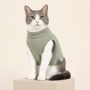 เสื้อกั๊กถักสีพื้นสำหรับแมว ใส่สบายในฤดูหนาว ซักมือเท่านั้น - Product Image 1