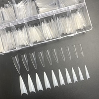 Faux ongles ABS 600 pièces/sac, transparents, pointus, 2-en-1, faciles à poser, style cercueil/ballerine, nouveau style français, longs XXL, pointes d'ongles stiletto
