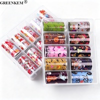 Boîte de 10 rouleaux de 4 cm – Autocollants de transfert pour ongles Noël et Halloween – Motifs variés – Décoration de manucure – Papier de transfert étoiles pour ongles
