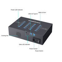 Hub USB 3.0 Industrial de 20 Puertos Sipolar A-223 con Fuente de Alimentación de 200W para Transferencia de Datos de Alta Velocidad y Carga en Lotes
