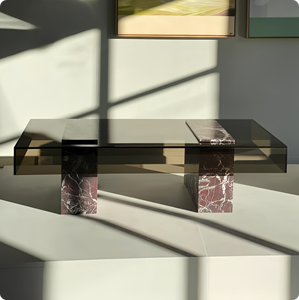 Tavolino da Salotto Moderno in Vetro Temperato con Base in Marmo di Lusso, Set di Tavolini da Caffè in Vetro <span class=keywords><strong>per</strong></span> <span class=keywords><strong>Soggiorno</strong></span> - Product Image 1