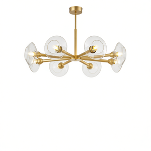 Lustre suspendu Sputnik à 8 lumières en or, 36 pouces, avec abat-jour en verre transparent, pour salle à manger, salon - Product Image 1